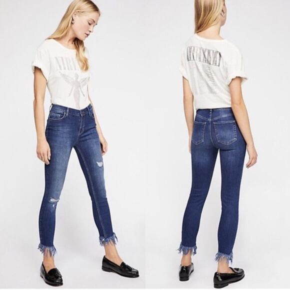 Free People Denim - Free People Great Heights Fringe Skinny Jeans Medium Wash Size 27
